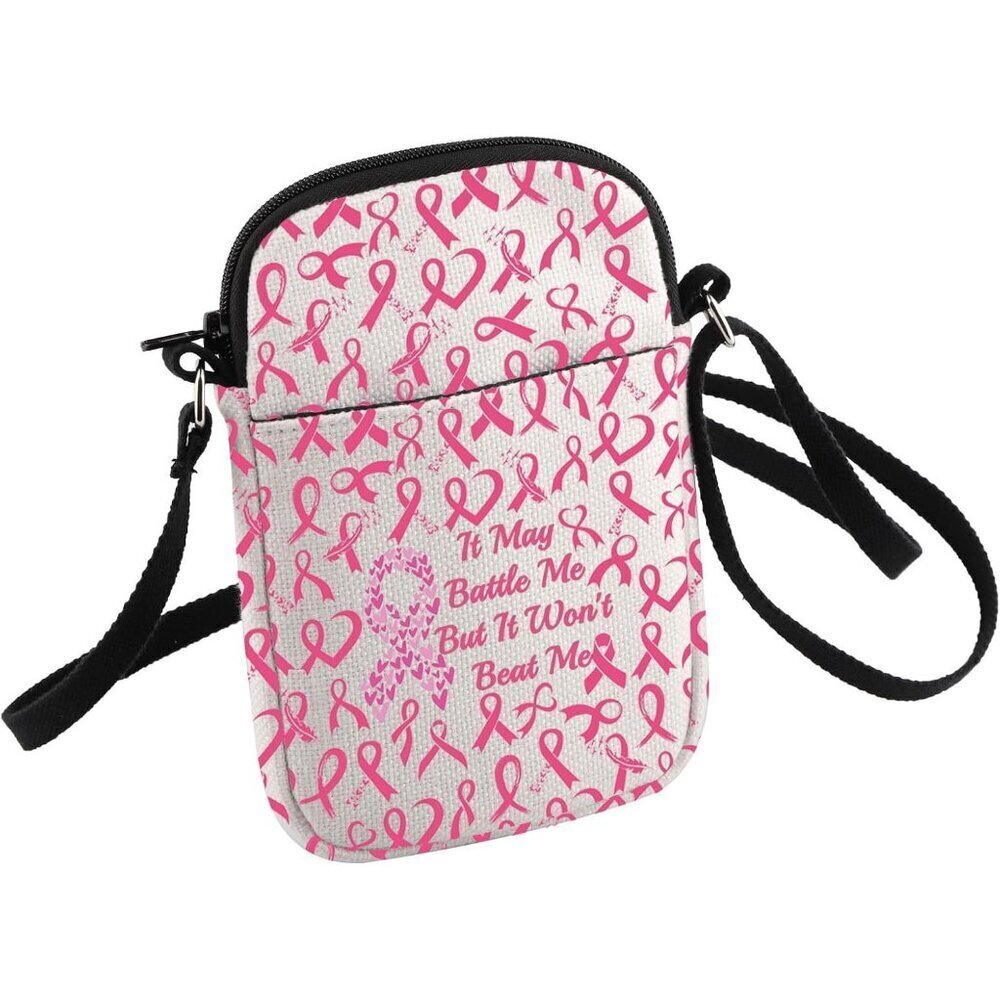 Breast Cancer Awareness Crossbody Bag Canvas Pink Ribbon Small Sling for Women